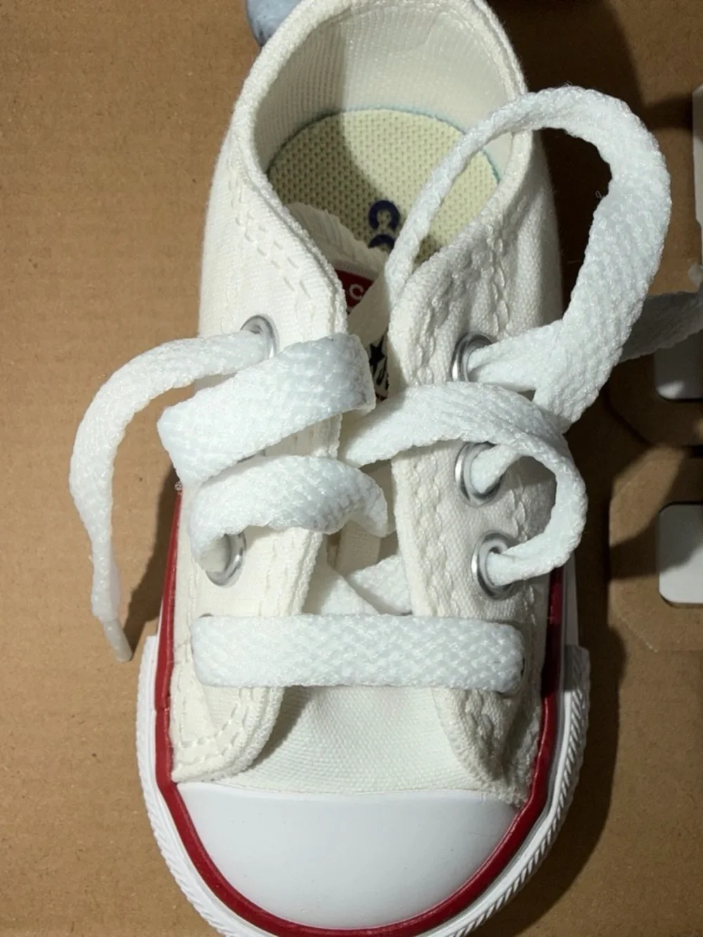 Converse White Canvas Baby Walker Sneakers with Red and Blue Stripe